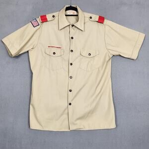 Boy Scouts Of America Shirt Youth 2XL Beige Short Sleeve Uniform BSA Made USA